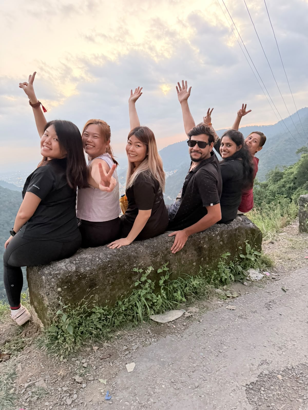 Retreat guests enjoying a mountain viewpoint together